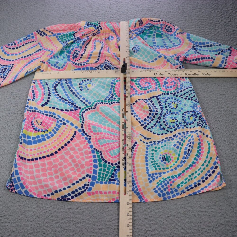 Lilly Pulitzer Elsa Top Womens Small Multicolor Silk Blouse Long Sleeve Beach - Picture 7 of 9